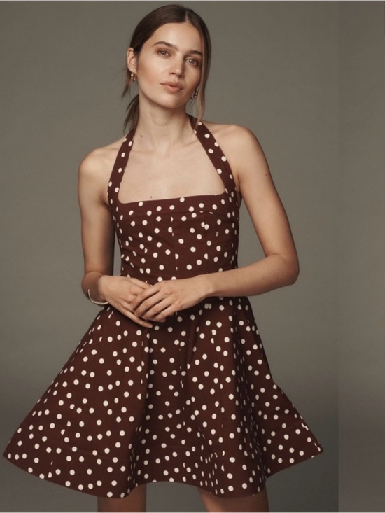 Maeve Dresses & Skirts - Anthropologie Maeve Halter Square-Neck Skater Mini Dress Maroon Brown Motif S
